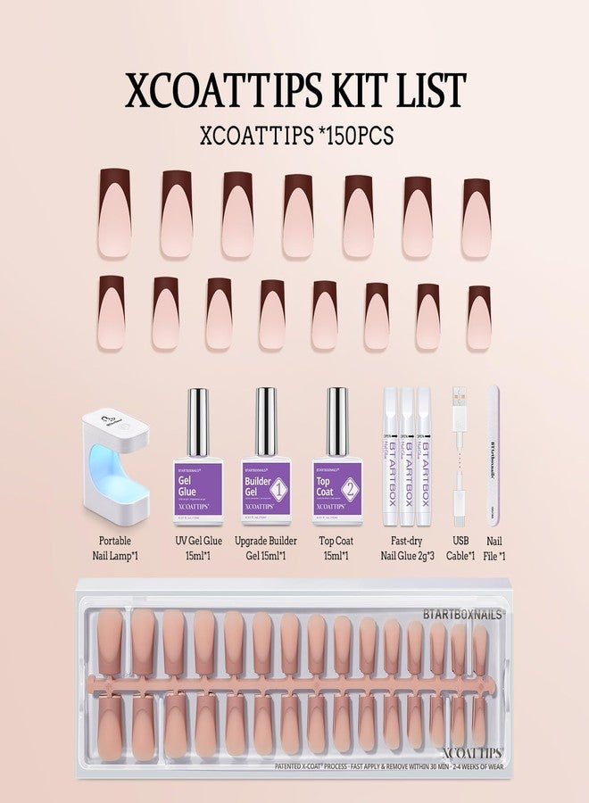 BTArtboxnails XCOATTIPS Nails Press Ons - Skin Tones Press on Nails Square, Long Soft Gel Nail Tips with Nail Gel, French Protecting Duo, Nail Lamp, All in One Fake Nail Extension Kit - Image 5